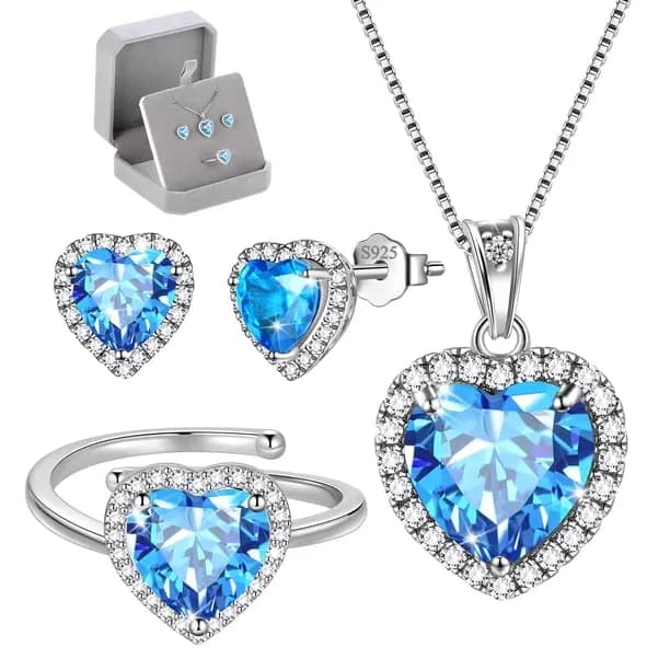 Women Heart Jewelry Set Necklace Earrings Ring 925