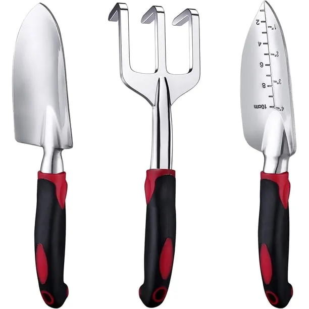 Garden Tools Set, 3 Piece Heavy Duty Gardening Tools Cast Aluminum with Soft Rubberized Non-Slip Handle, Durable Garden 