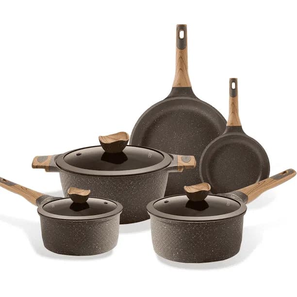 Carote Nonstick Granite Cookware Sets 8PCS Brown