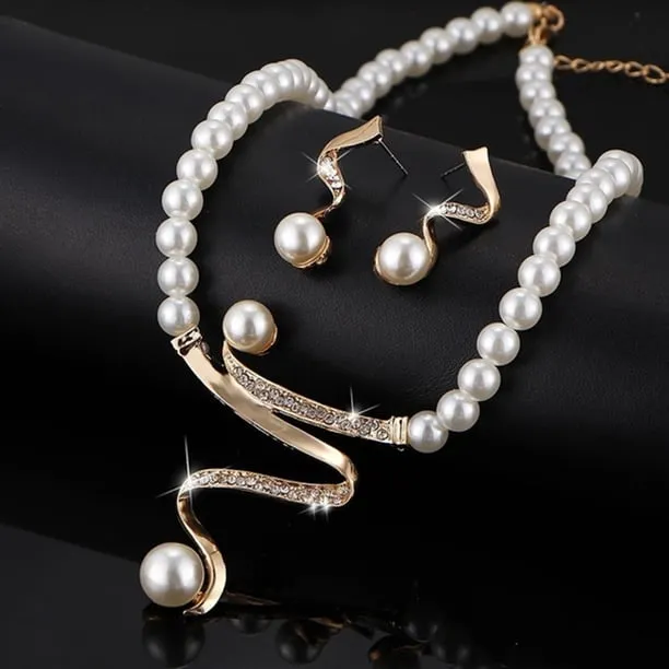 Women Jewelry Setrhinestone Faux Pearl Beaded