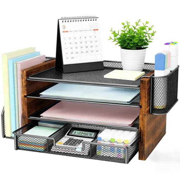 Mehoom 4 Tier Wooded Desk Organizer Sets Desktop