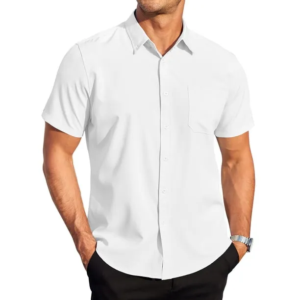 Short Sleeve Men's Dress Shirts Casual Solid