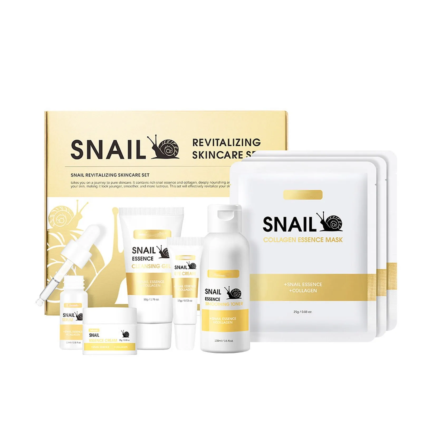 Snail Skincare Set,6 Pcs Face Care Kit with Niacinamide & Ginseng for Revitalising & Anti-Ageing,Cleanser Toner Serum Ey