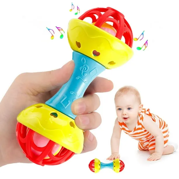 Twfbrm Baby Rattle Toys, BPA-Free Teething Sensory Toys with Rattles, Easy-Grasp Handheld Shaking Bell Shaker Toys Easy 