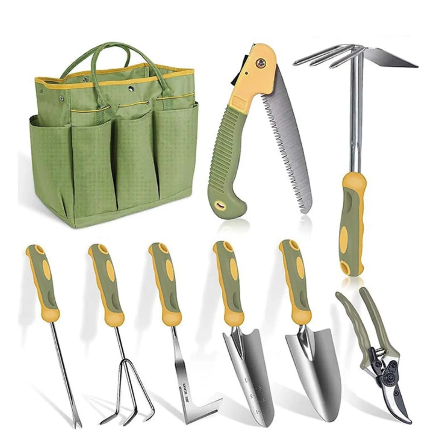 BN-LINK Garden Tool Set, 9 Piece Stainless Steel Rust-Proof Heavy Duty Gardening Tools with Non-Slip Rubber Handle, Dura