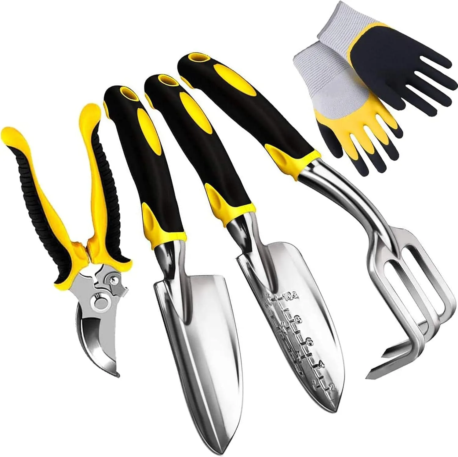 5 Pcs Gardening Tools Set,Garden Hand Tools Set Including Gloves, Pruner, Rake, Transplant Trowel and Trowel
