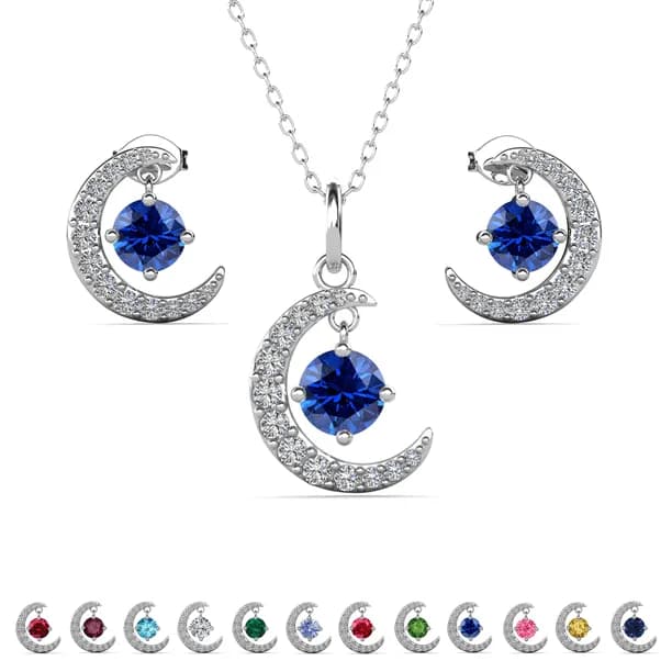 Luna September Birthstone 18k White Gold Plated Women jewelry Set, Swarovski Crystals