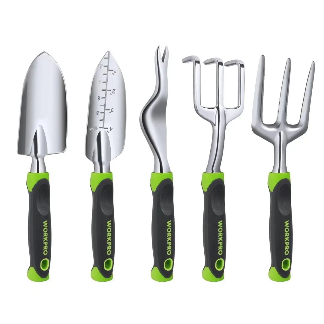 WORKPRO Garden Tool Set, 5 Pieces Gardening Work Gifts, Cast Aluminum Outdoor Hand Tools Kit for Men and Women, Includin