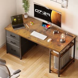 51 Inch Computer Desk with File Drawers & USB Power Outlets- Reversible Home Office Desk with Storage Shelves, Work from Home, Writing Table for Bedroom, Vintage - Thumbnail 7