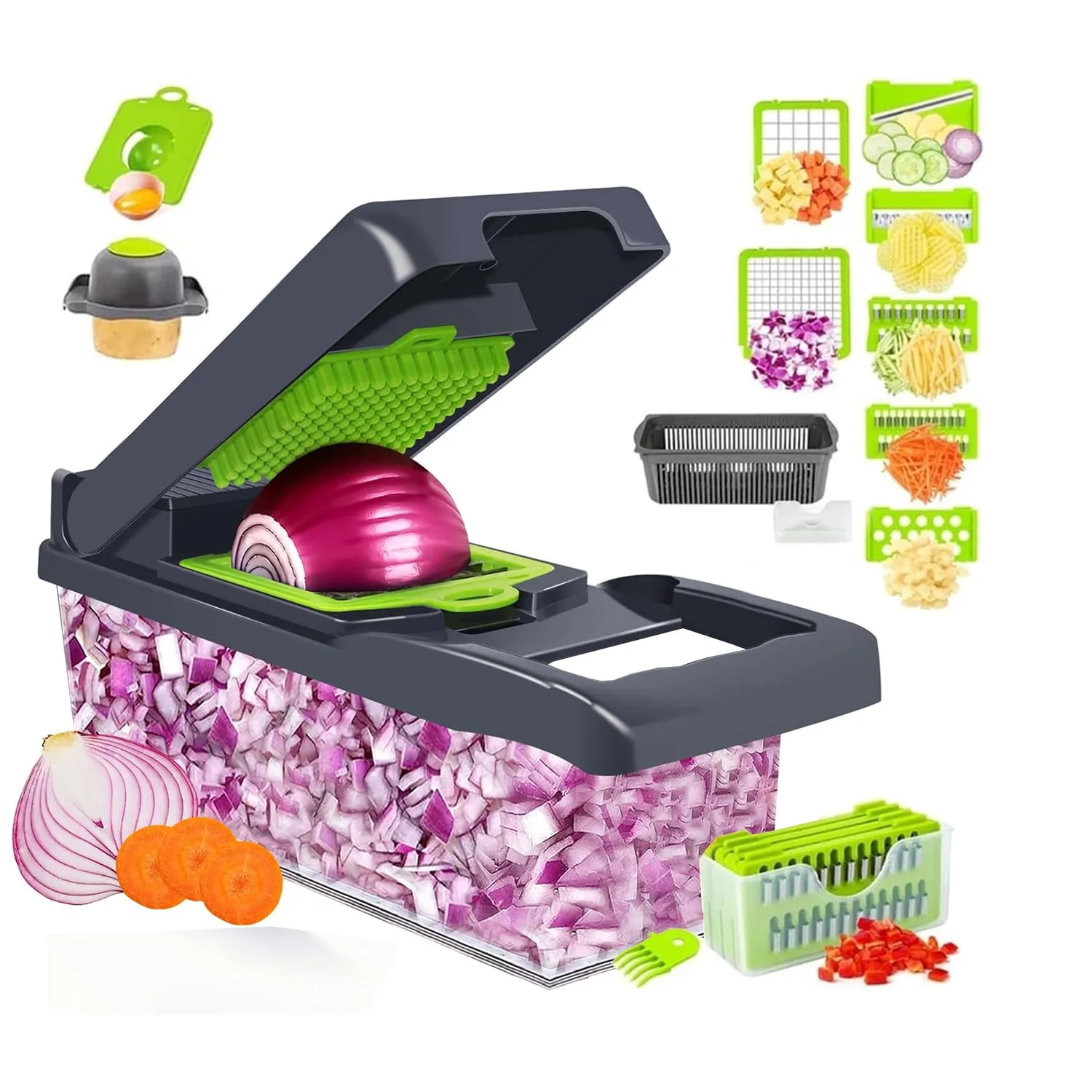 Behome Mandoline Slicer, 15-in-1 Multi-Functional Kitchen Gadget Set, Veggie Chopper, Food Chopper with Container