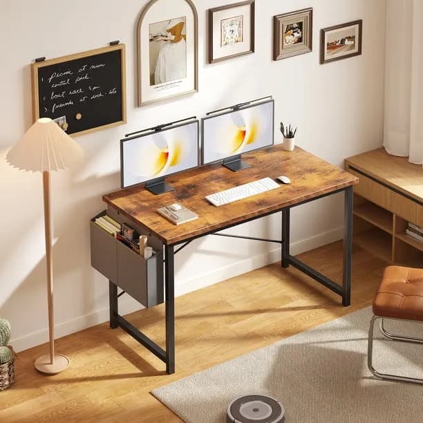 Gianna 47" Computer Desk with Metal Frame, Waterproof Surface and Storage Bag – Perfect for Office Use, Rust Brown