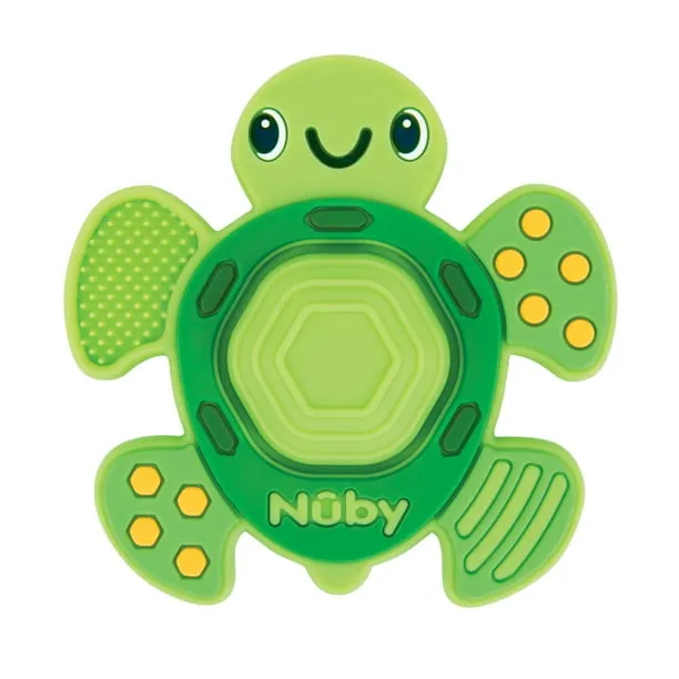 Nuby Teethe N' Pop Sensory Play Teether for Infants, Green Turtle Baby Teether