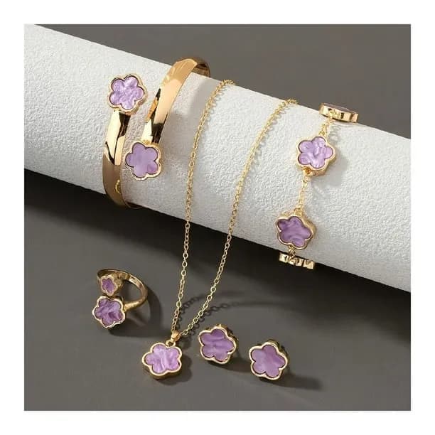 5PCSSET Women Jewelry Set Lucky Flower Decor