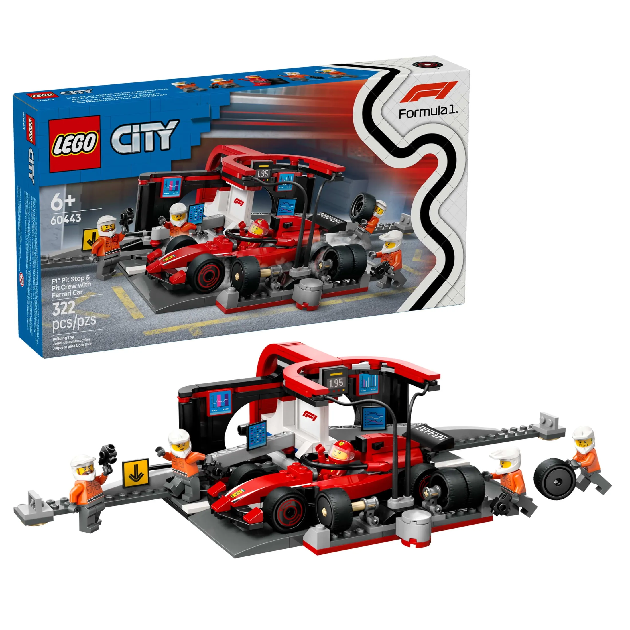 Lego City F1 Pit Stop and Pit Crew with Ferrari