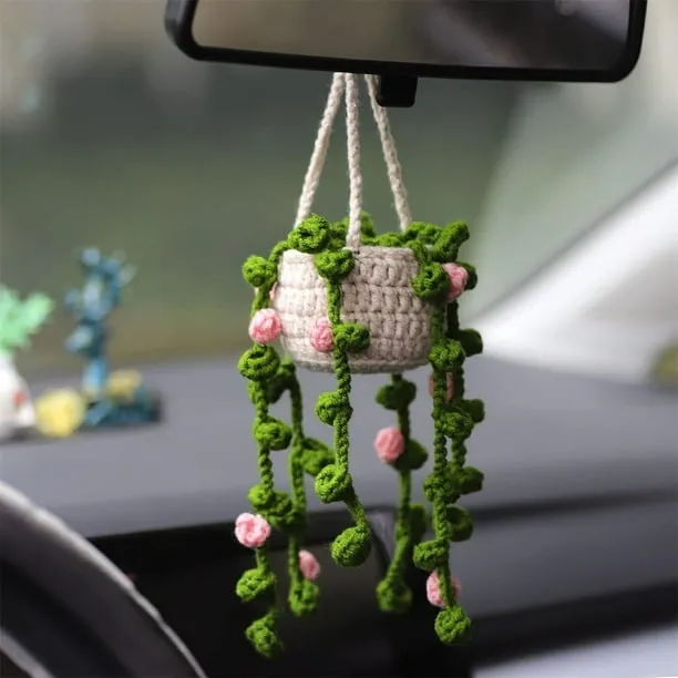 Bexikou Cute Potted Plants Crochet Car Mirror