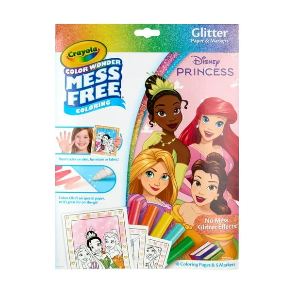 Crayola Color Wonder Disney Princess Glitter Coloring Pages & Mess Free Markers, 10 Pgs, Easter Basket Must Haves, Color