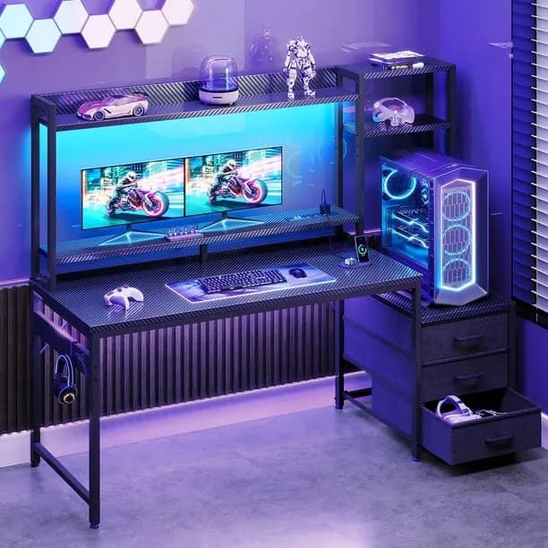 Casacomoda 55 Inch Gaming Desk with LED Lights and