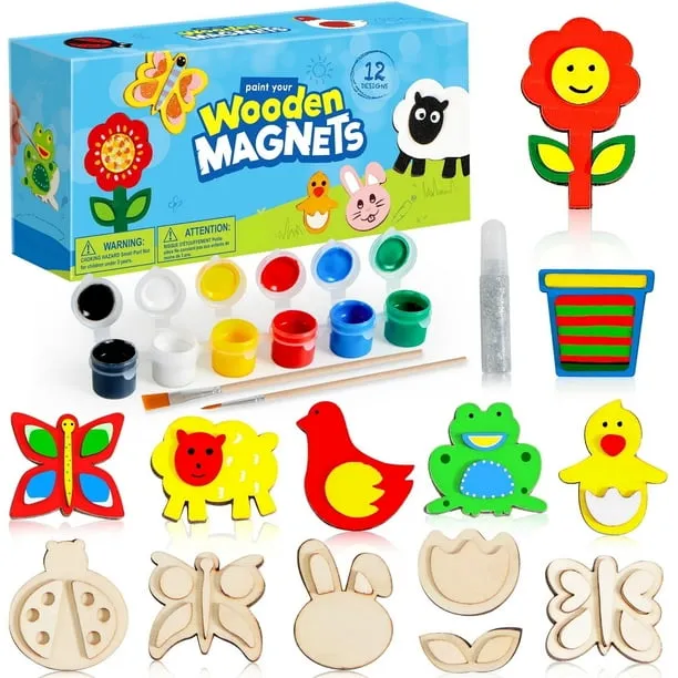 Joyfy 12 Piece Wooden Magnet Painting Art and