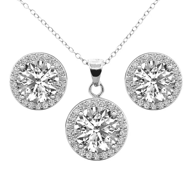 Blake 18k White Gold Plated Halo Jewelry Set with Simulated Diamonds Gift for Women