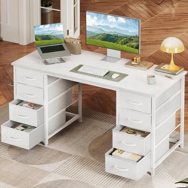 White Computer Desk with Drawers for Storage 48