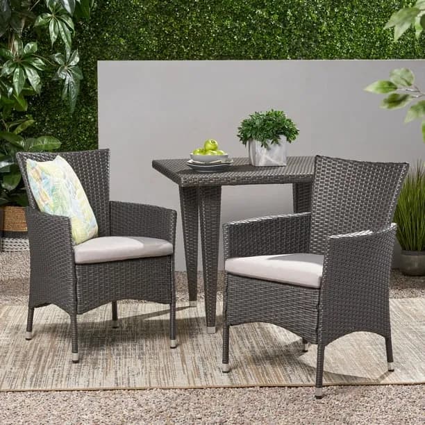 Patio Furniture Sets, MALTA DINING CHAIR(set of 2), Grey Outdoor Patio Furniture Sets,Wicker Garden Patio Furniture Sets