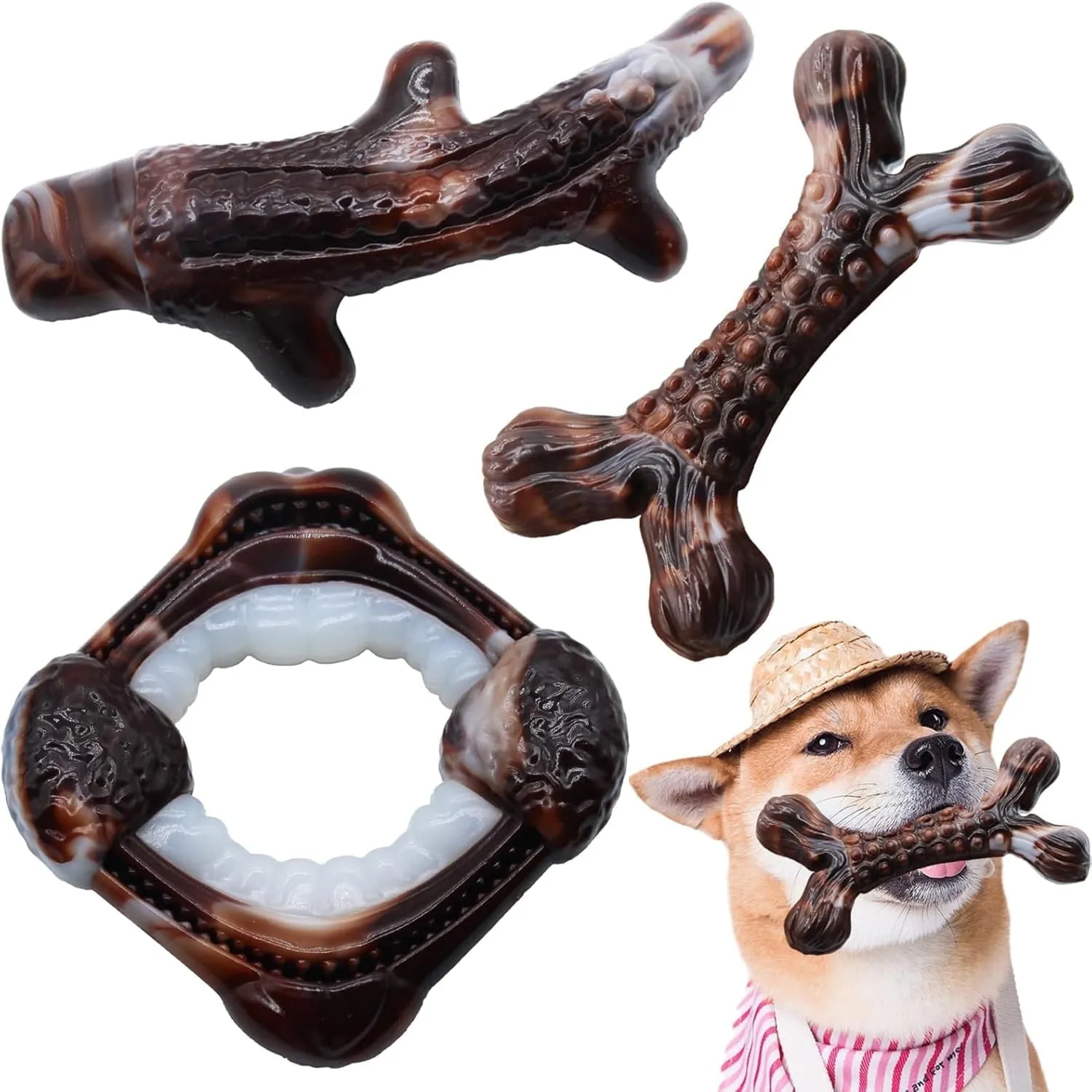 Magicorange Dog Chew Toys for Aggressive Chewers, Nylon Dog Toys for Large Medium Dogs (Bacon Flavor, 3 Pack)