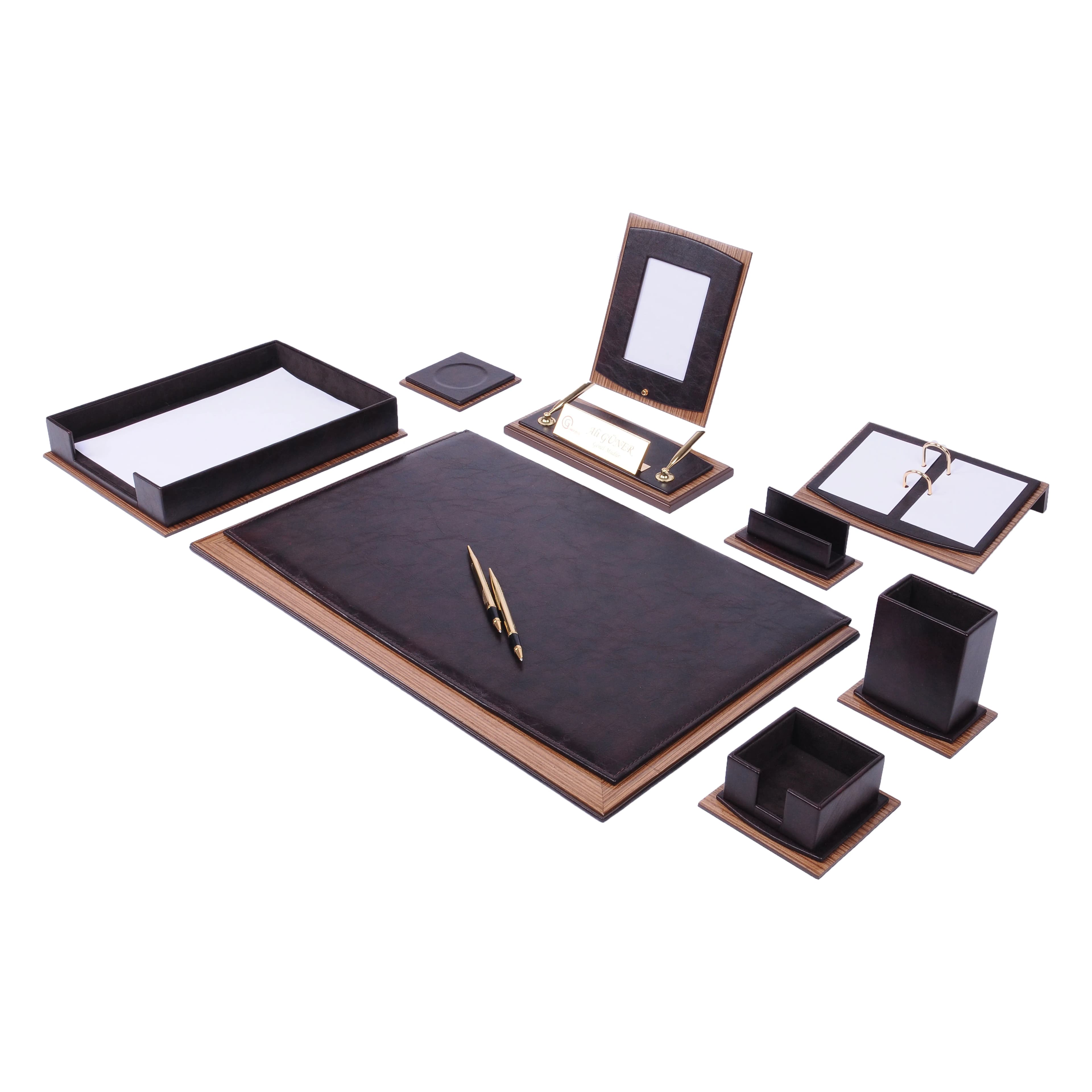 Star Luxury Leather Desk Set Leather and Wood Desk