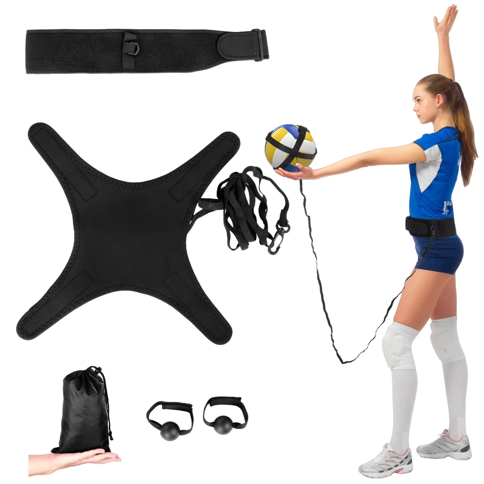 Volleyball Training Equipment, Solo Volleyball Spike Trainer, Sports Ball Training Aid with Settings Straps & Storage Ba
