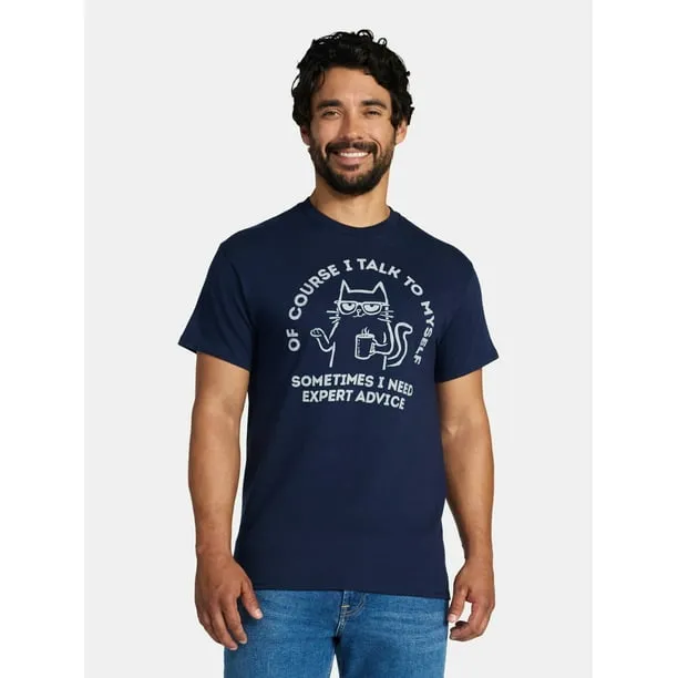 Men's and Big Men's Talk to Myself Cat Graphic Tee