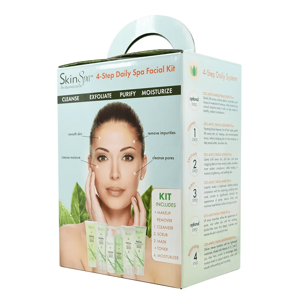 SKIN SPA Facial Cleanser Set, 8 oz - Daily Routine Kit with Aloe Vera, Face Wash, Scrub, Toner