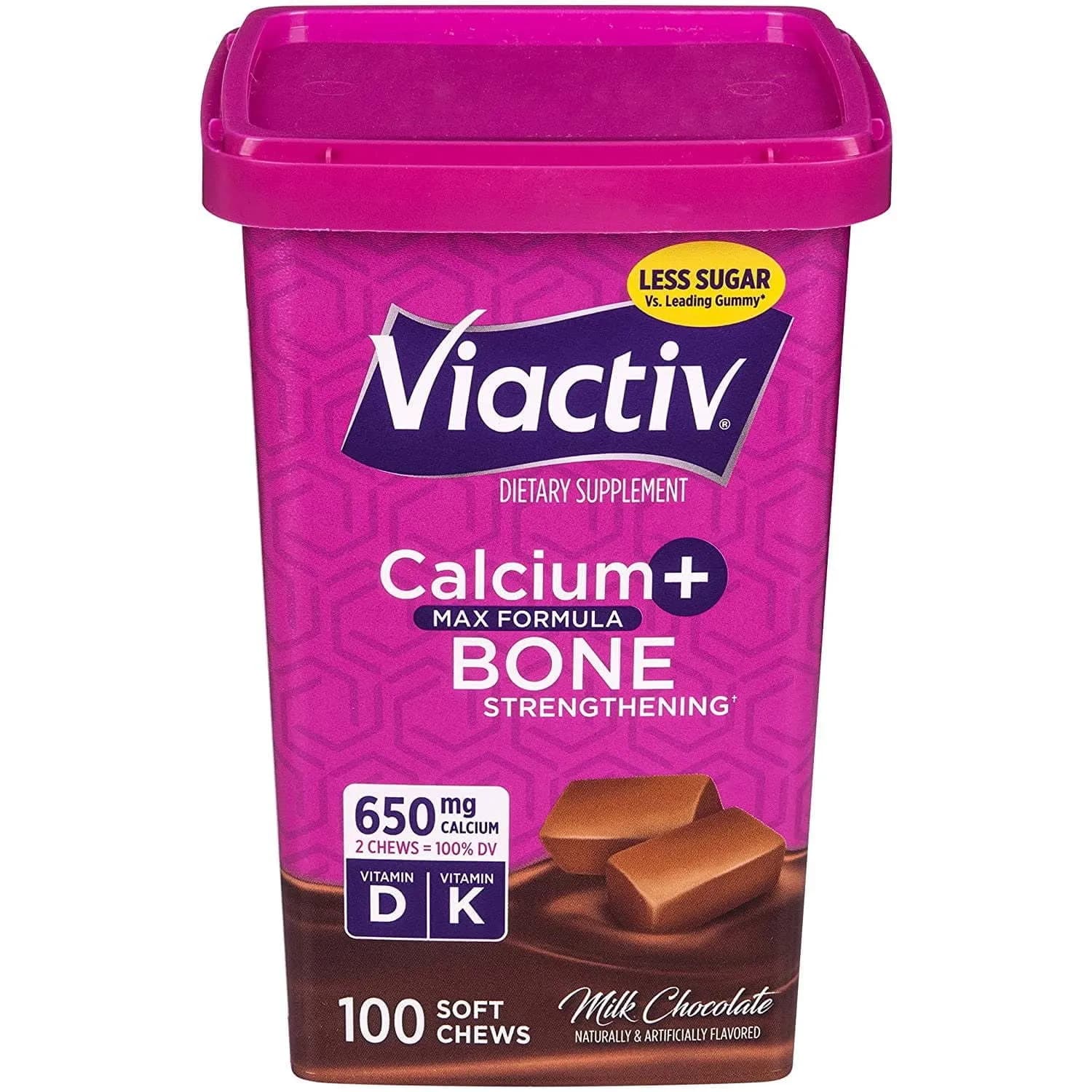 Viactiv Calcium + Vitamin D3 Supplement Soft Chews, Milk Chocolate, Calcium for Bone Health, 100 Count