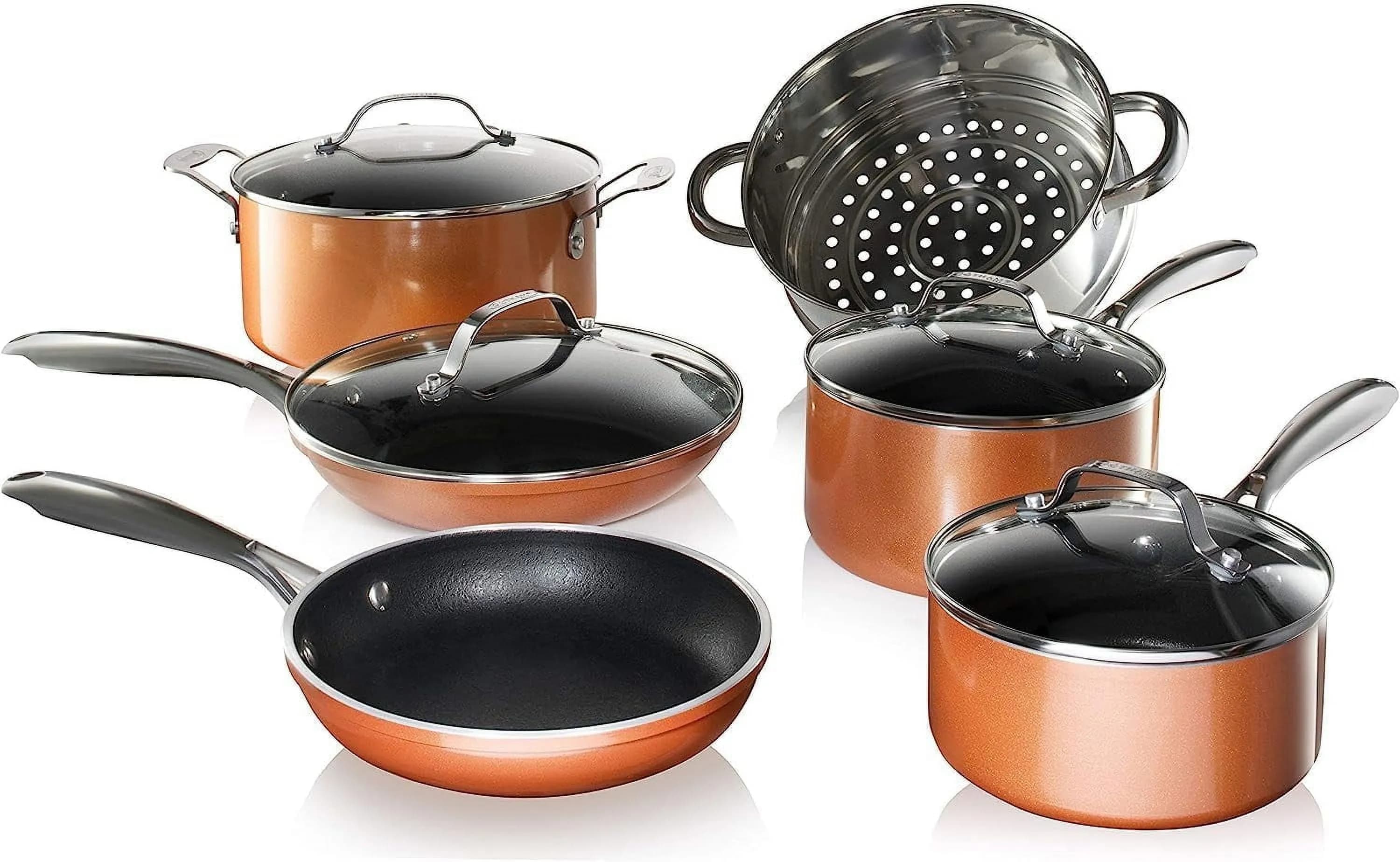 Gotham Steel Copper Cast Pots and Pans Set 10