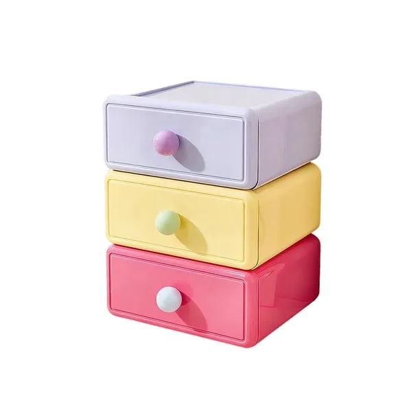 3-Piece Drawer Style Desktop Organizer Set - Multi-Color Stackable Storage Box for Stationery, Cosmetics & Office