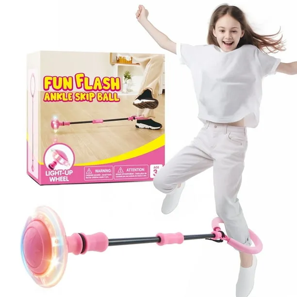 Joyfy Pink Ankle Skip Ball with Flashing Lights, Skip Jump Sports Toy for Kids , Birthday Gifts for Girls Age5+,Active G