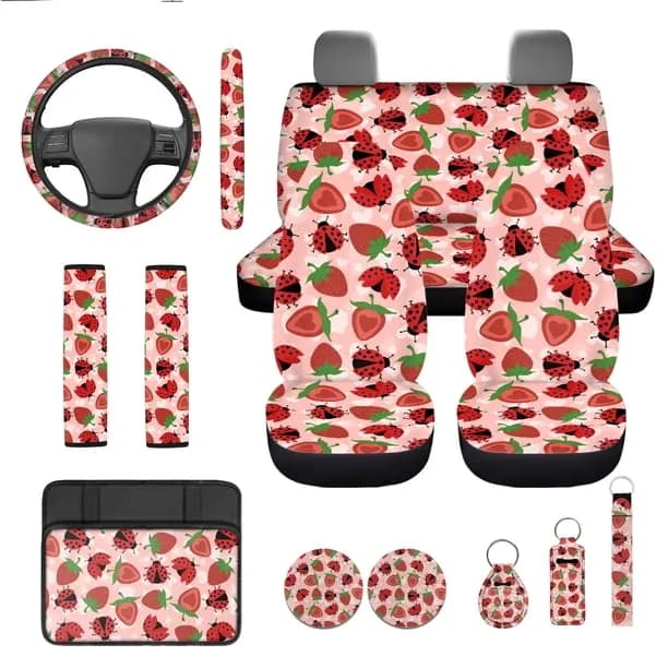Jeiento Ladybug Car Seat Cover Set with Steering