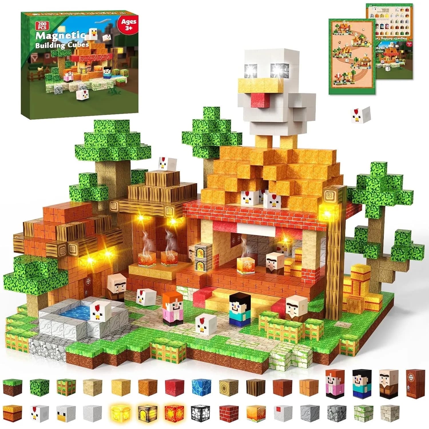Annexfun 200PCS Magnetic Blocks with Light Up