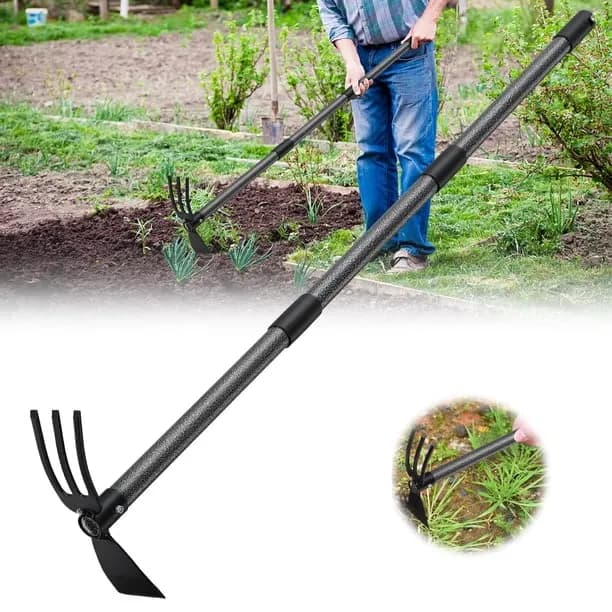 AEASKIEY Garden Hoe, Garden Rake Tool with 45 inch Adjustable Long Handle for Weeding, Hoe Cultivator 2 in 1 Hand Garden