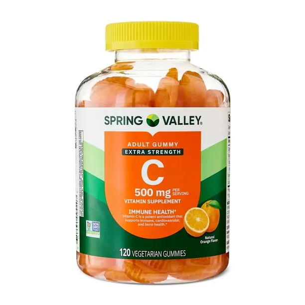 Spring Valley Extra Strength Vitamin C, Orange, 500 mg, 120 Count, Dietary Supplement Vegetarian Gummies for Immune