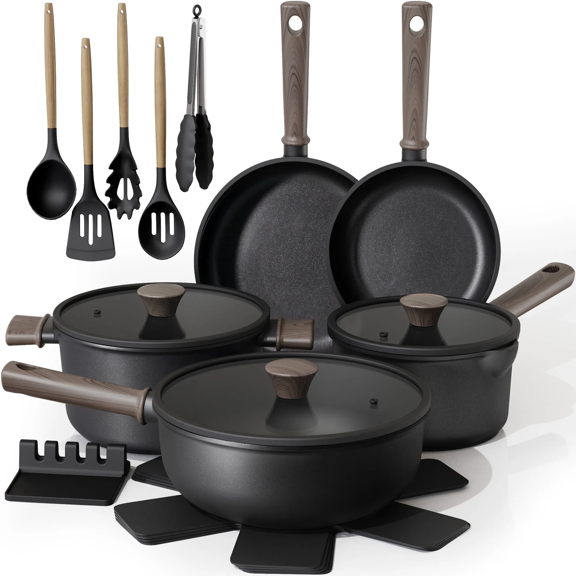 Astercook 18 Piece Pots and Pans Set Black