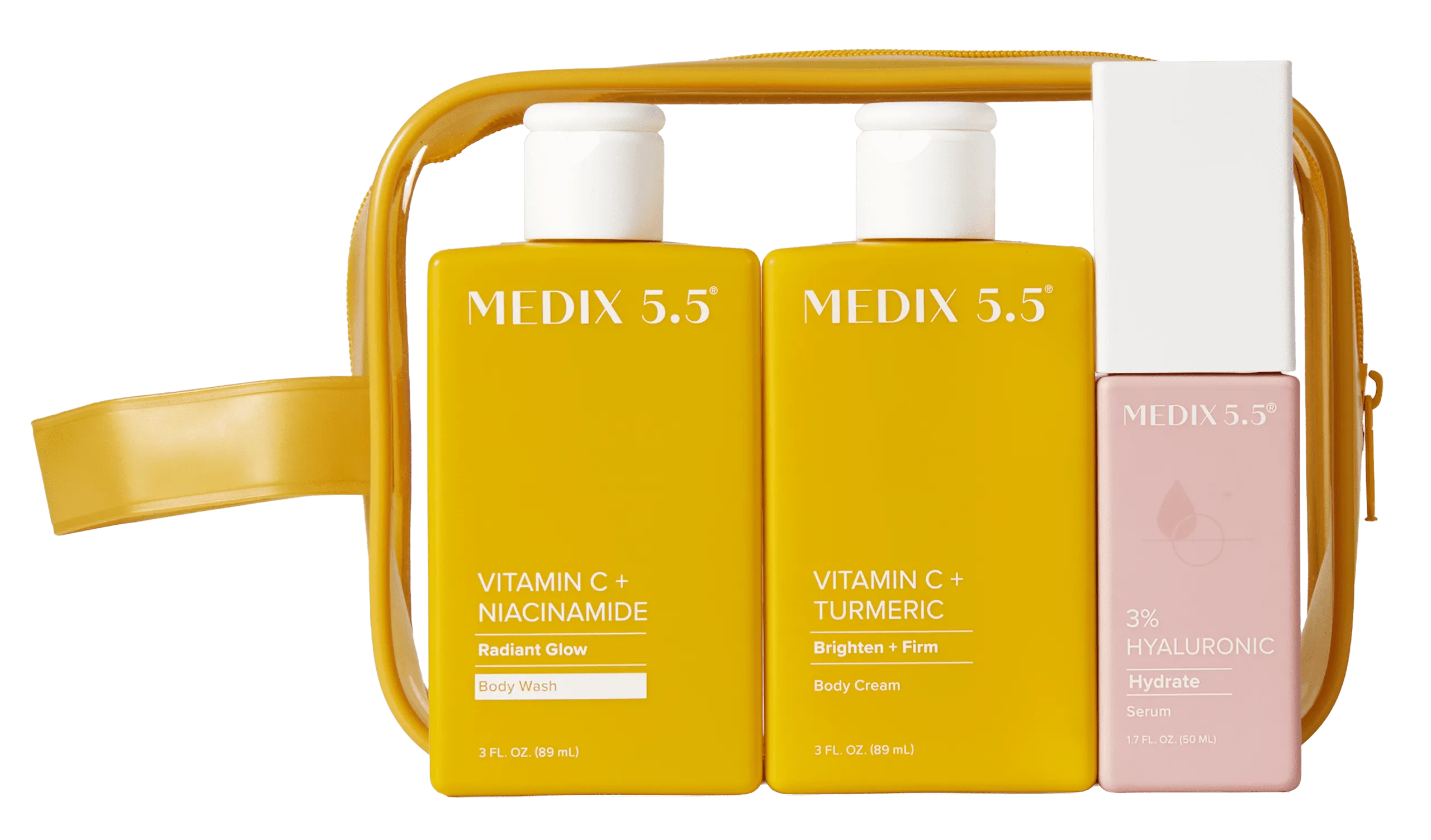 MEDIX Vitamin C Cream + Wash + Hyaluronic Acid Serum 3PC Travel Kit Skin Care Set - Vitamin C Body Lotion & Body Wash