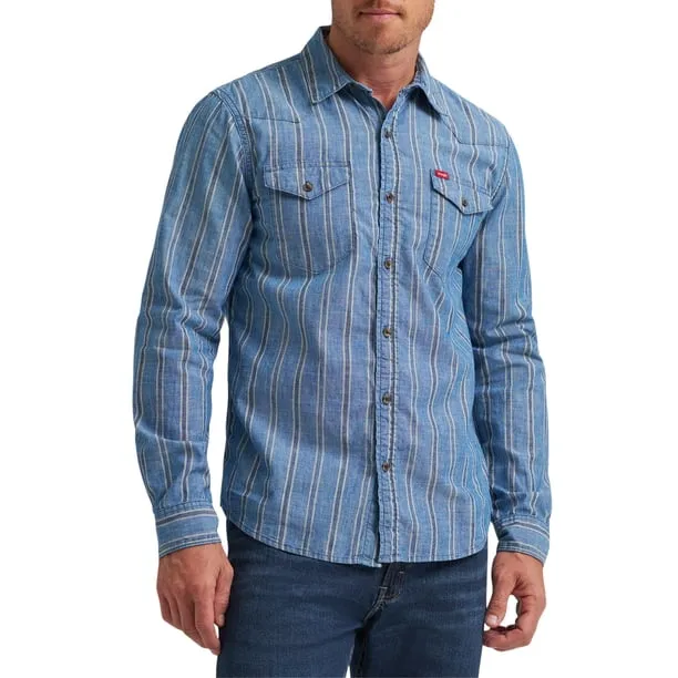 Men's Slim Fit Long Sleeve Woven Twill Shirt with
