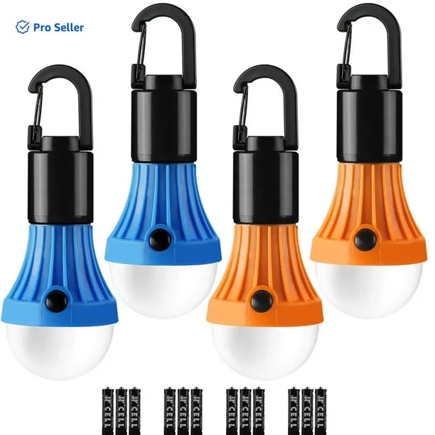 Lepro 4-Pack LED Camping Lanterns, Camping Accessories, 3 Lighting Modes, Batteries Included Hanging Tent Light Bulbs wi