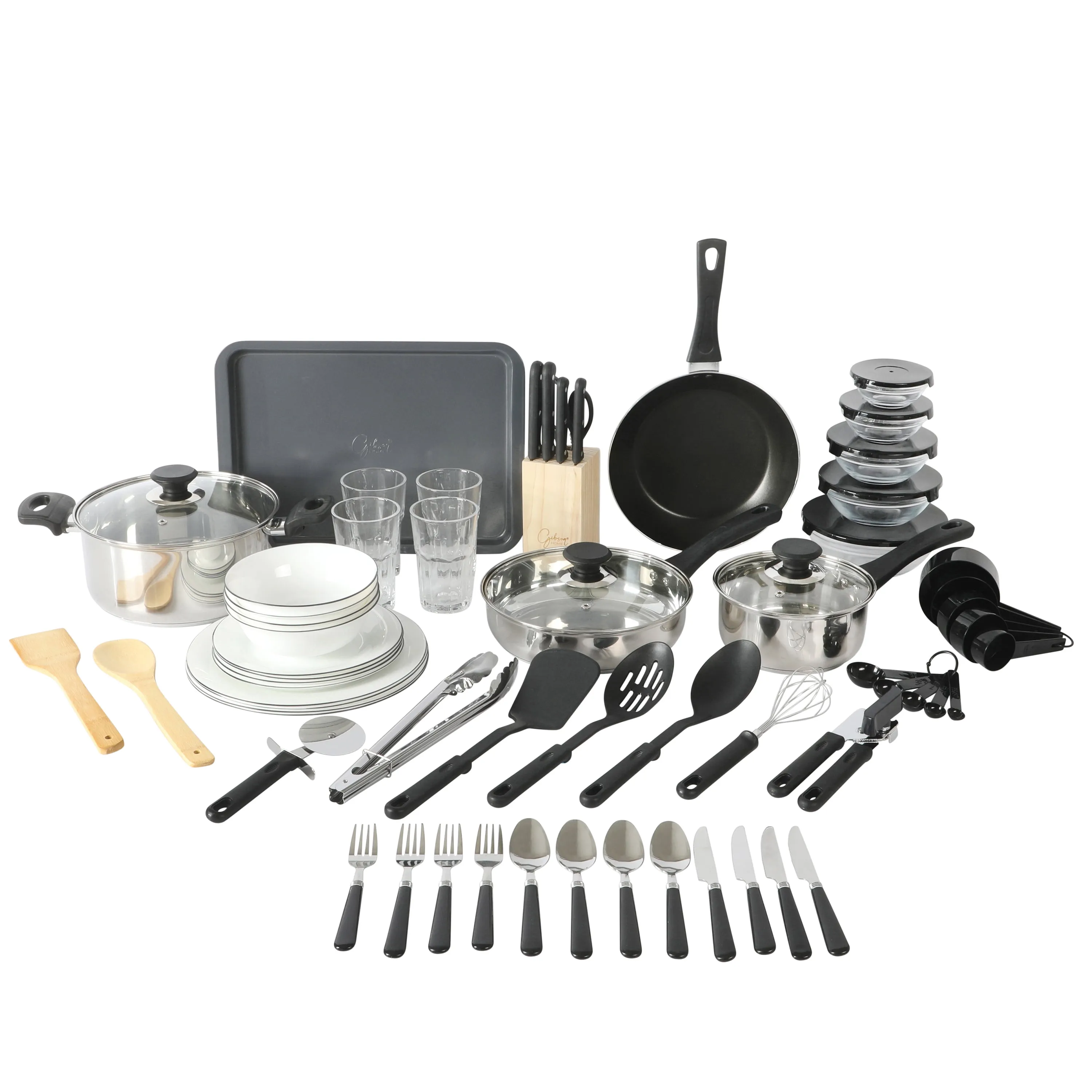 Gibson Home 71-Piece Cookware Set with Stainless Steel & Nonstick Cooking Pots & Pans, Bakeware & Cooking Utensils, Full