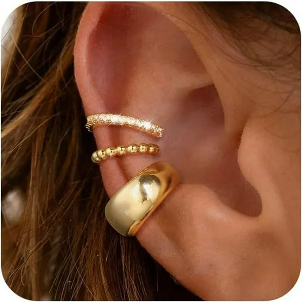 Cuffs Earrings for Women Non Pierced Earrings, Clip on Cartilage Earrings Dainty 14K Gold Plated Cubic Zirconia Huggie H