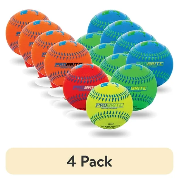 (4 pack) Franklin Sports Probrite Neon Rubber Teeball Baseball - 1 Ball per Pack - Colors Vary - 0.02