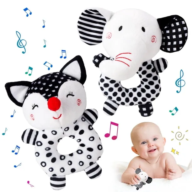sixwipe 2Pcs Baby Rattle Toys, Infant Soft Stuffed Animal Rattles Set, Newborn Soft Handbell Grab Shaker for 0 3 6 9 12 