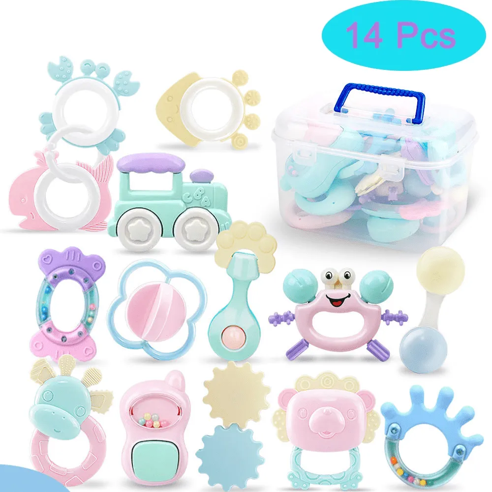 14PCS Baby Rattles 0-6 Months, Baby Teething Toys with Storage Case, Infant Toys 0-3-6-12 Months, Baby Teether Set,Baby 