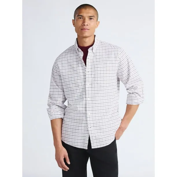 Men's Cotton Button Down Oxford Shirt with Long Sleeves, Sizes XS-3XL