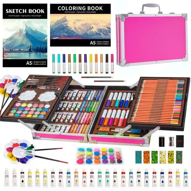 KINSPORY 139 pack Deluxe Portable Double Layers Coloring Drawing Kit with Sketch Pads, Art Set Gift for Artist Adults Be