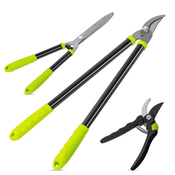 Deli Loppers Hedge Clippers & Pruners Set, 3PCS Hedge Shears Garden Tools, Heavy Duty Tree & Shrub Care Kit for Yard, La